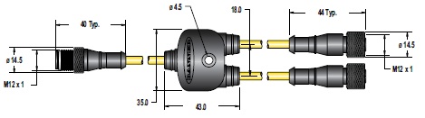 Banner Engineering Y Splitter; M12 Male to (2) M12 Female; 8-Pin; 8-Wire to 8-Pin; 4.6m Cable Length w/ 0.3m; 0.3m Branch Cables